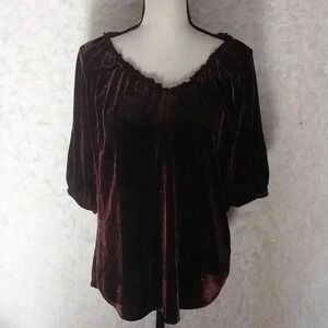 Sundance Purple Velvet Silk Blend Ruched Collar Blouse/Top Size Medium